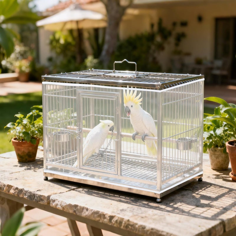 Fengek 2 Pcs Adjustable Bird Cage Cover & Seed Catcher Net - Stretchy Bird Cage Accessories for Night Cover & Seed Guard (White + Black) - Image 4